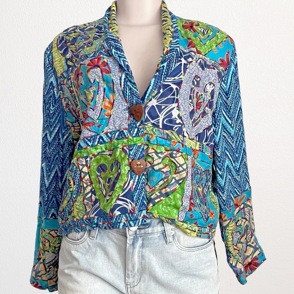 Vintage 80s 90s Sandy Starkman Patchwork Jacket Blazer SZ M - Picture 1 of 12